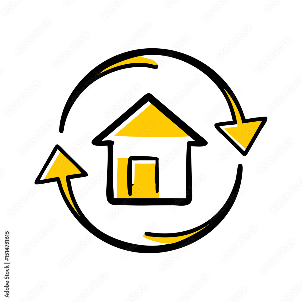 Aufkleber house with circular arrows color icon on transparent background for web and graphic design
