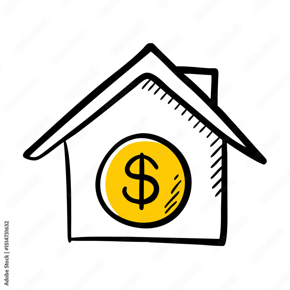 Aufkleber house with coin color icon on transparent background for web and graphic design