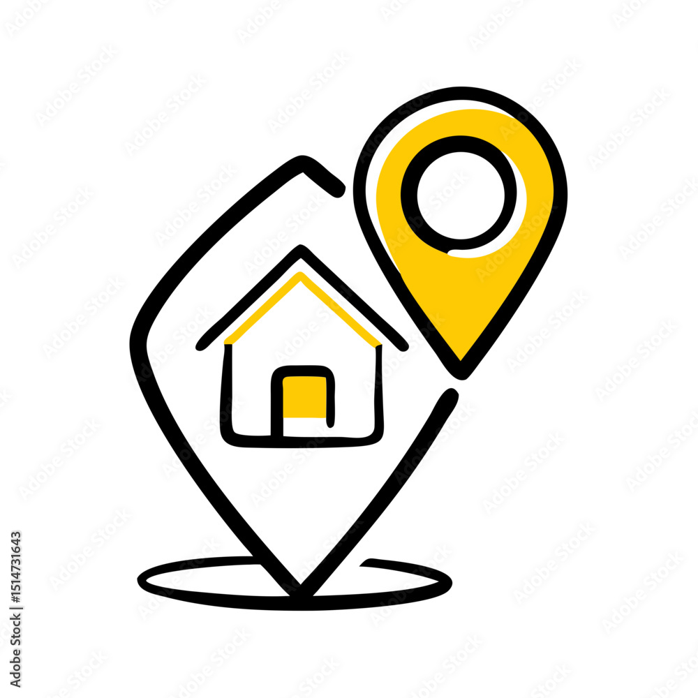 Poster house with location pin color icon on transparent background for web and graphic design