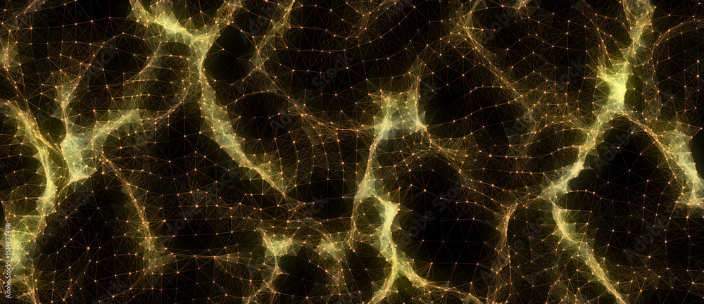 Poster color abstract wave background with dots and lines moving in space. technology illustration. futuris