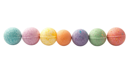 A set of colorful bath bombs arranged neatly,Transparent background, PNG file