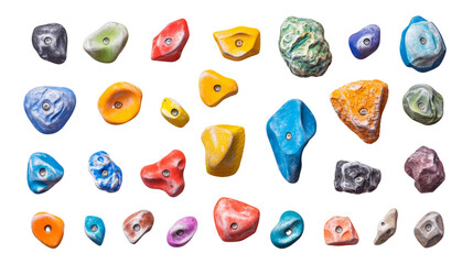A set of colorful rock climbing holds,Transparent background, PNG file