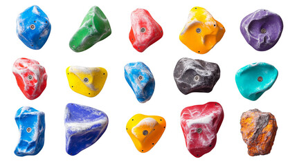 A set of colorful rock climbing holds,Transparent background, PNG file