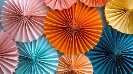 A burst of colorful paper rosettes radiates celebratory cheer at a festive gathering handmade decor with vibrant hues