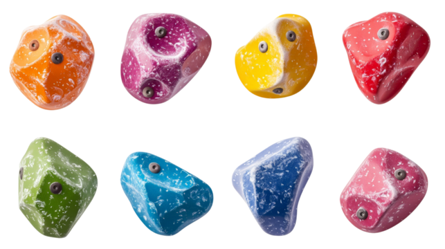 A set of colorful rock climbing holds,Transparent background, PNG file