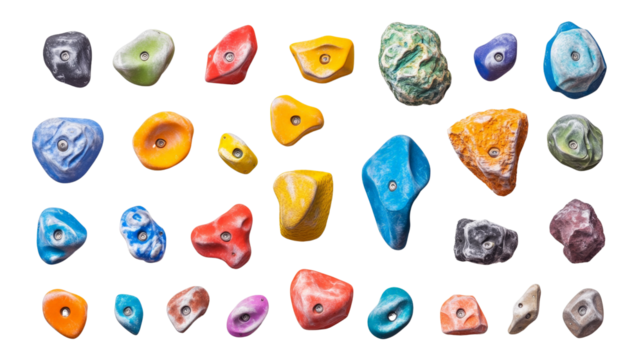 A set of colorful rock climbing holds,Transparent background, PNG file