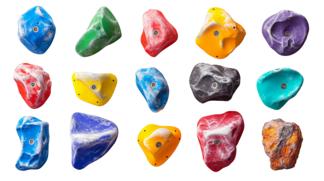 A set of colorful rock climbing holds,Transparent background, PNG file