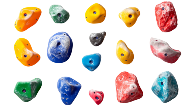 A set of colorful rock climbing holds,Transparent background, PNG file