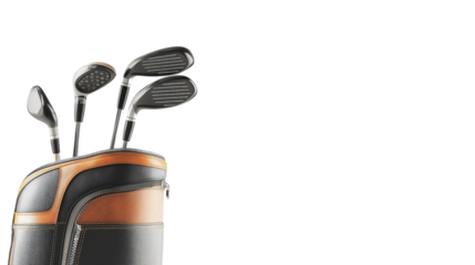 A set of golf clubs inside a professional golf bag,Transparent background, PNG file