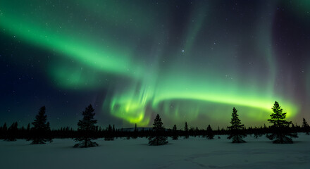 Stunning Aurora Borealis Display Over Snowy Landscape