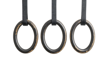 A set of gymnastic rings hanging from straps, Transparent background, PNG file