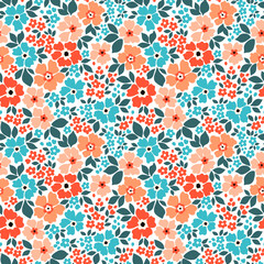 Seamless floral pattern, liberty ditsy print with cute summer meadow flowers. Pretty botanical design for textile, paper. Small hand drawn flowers, tiny leaves on a white background. Stock vector