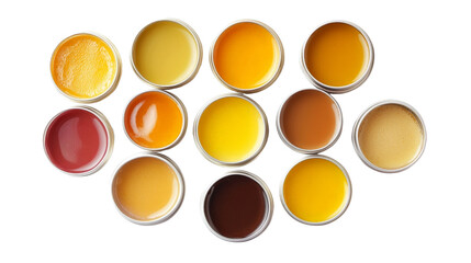 A set of natural beeswax lip balms in small tins, Transparent background, PNG file