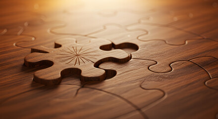 Wooden jigsaw puzzle, concept of problem solving