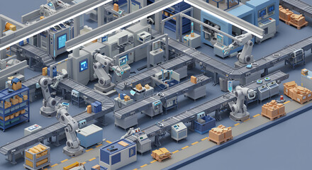Automated Factory Production Line with Robotic Arms