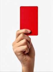 Red card held up by hand, concept of prohibition or restriction