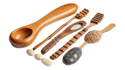 A set of reflexology tools for foot massage, Transparent background, PNG file