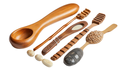 A set of reflexology tools for foot massage, Transparent background, PNG file