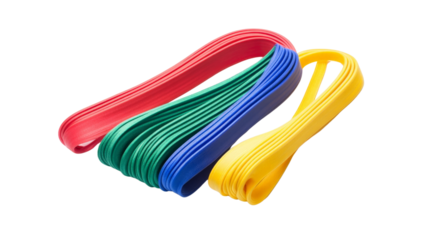 A set of resistance bands, ready for a workout, Transparent background, PNG file