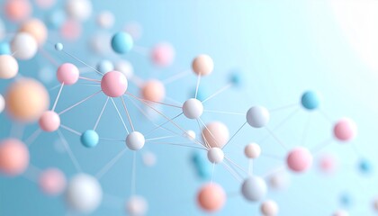 Abstract Pastel Network Connecting Colorful Spheres Digital Art Background.