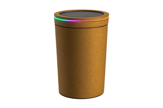 Cardboard Tube with Neon Lights and Transparent Top Isolated on Transparent Background, ai generated