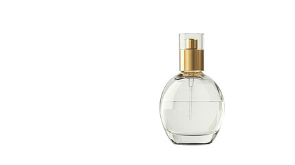 A sleek glass bottle of perfume with a gold atomizer, Transparent background, PNG file