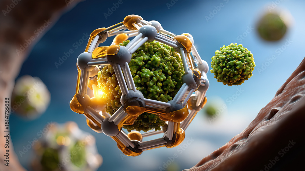 Poster nanobot supports immune system by targeting harmful cells with advanced technology in futuristic med