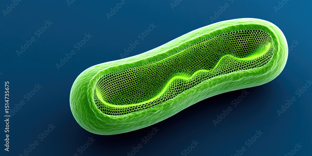Poster green virus structure with detailed surface and internal mesh design showing mrsa bacteria concept i