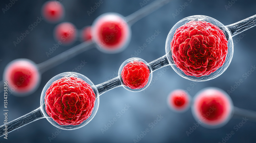 Poster red bacterial cells connected by transparent membranes show mrsa infection in microscopic view with 