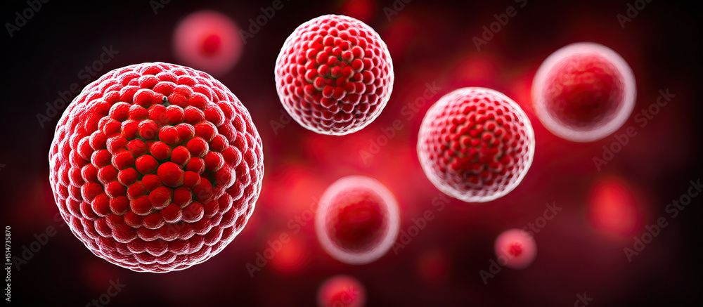 Aufkleber red virus particle mrsa infection closeup with detailed surface texture and glowing red background i
