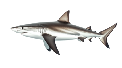 A sleek shark swimming forward, its fin cutting through the water, Transparent background, PNG file