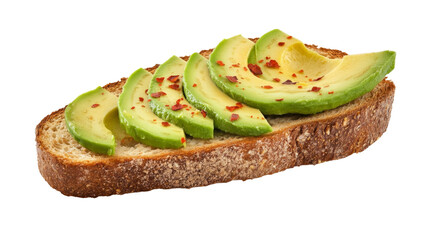 A slice of avocado toast with a sprinkle of red pepper flakes, Transparent background, PNG file