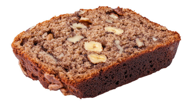 A slice of banana bread with walnuts, Transparent background, PNG file