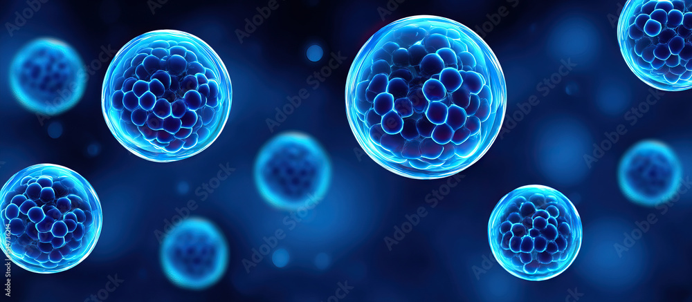 Poster blue glowing cells float in dark background showing microscopic view of mrsa bacteria with scientifi