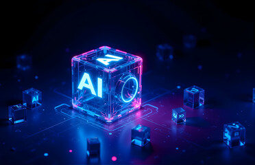 AI - themed Glowing Cube with Futuristic Design
