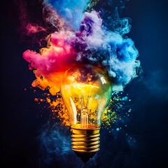 Explosion Light Bulb Idea Concept Paint Splash Creativity Abstract Artwork Colorful Innovation Design