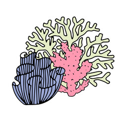 cartoon coral reef isolated on white background. Abstract Seaweed Shape Aesthetic Element Vector Illustration