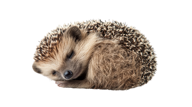 A small hedgehog curled into a ball, Transparent background, PNG file