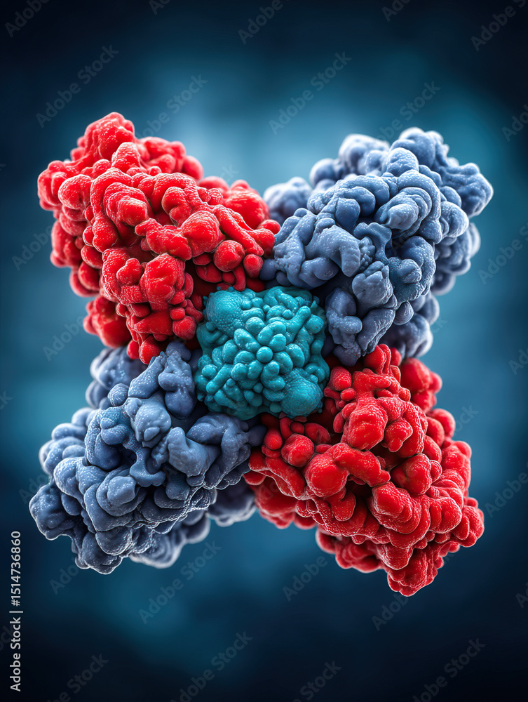 Poster protein structure model with red and blue clusters showing complex molecular shapes and mrsa related