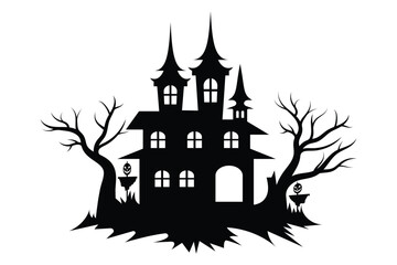 Halloween Haunted House Silhouette Art