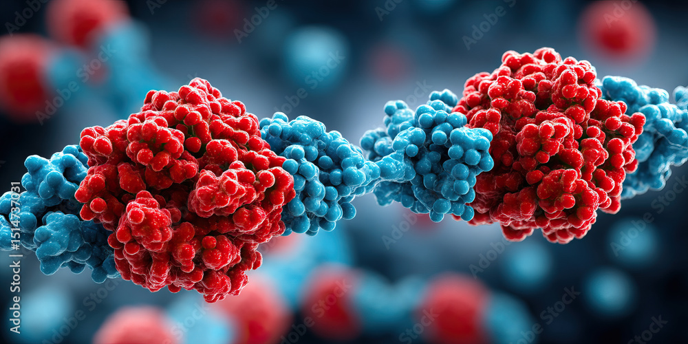 Poster molecular structure of mrsa bacteria shown in red and blue with detailed texture and scientific visu