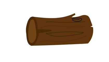 cartoon fallen tree, decorated with green moss, decorated with snow, pieces of the remaining felled tree