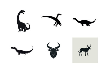 Silhouette icons of dinosaurs and wild animals