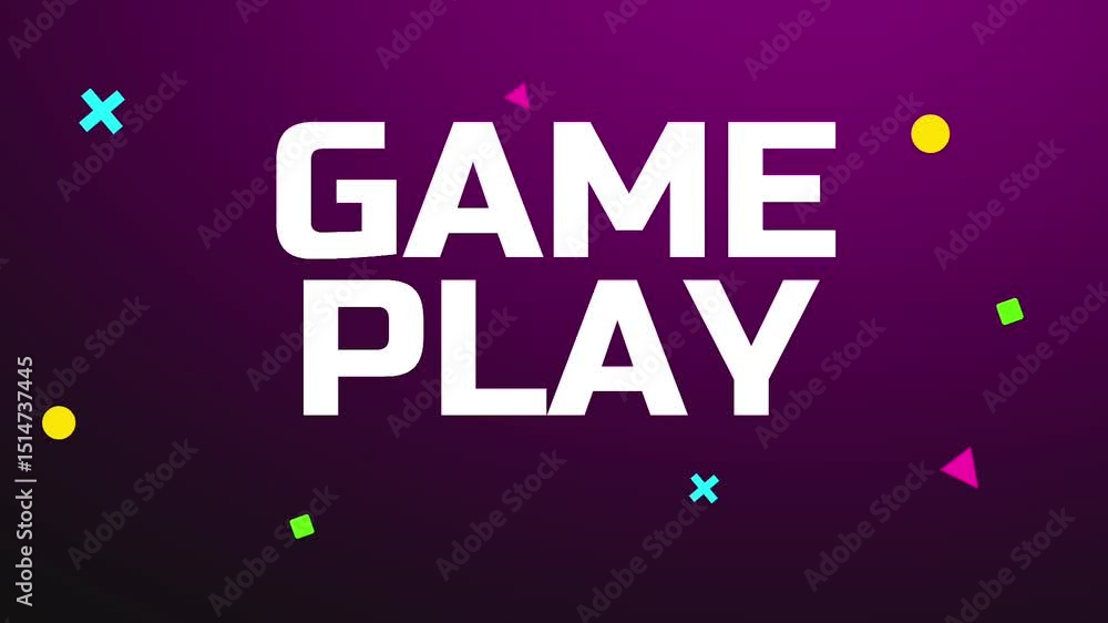 Aufkleber game play' text shines with colorful particle effects and a purple backdrop, styled for engaging ui 