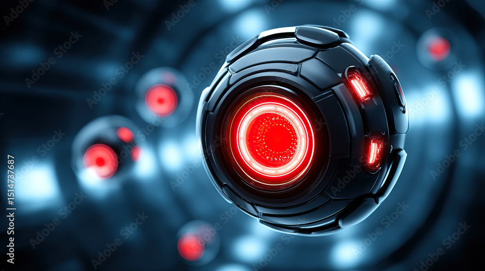 Poster nanobot technology supports immune system with advanced spherical devices glowing red in futuristic 
