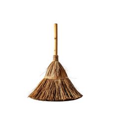 Traditional handmade broom isolated on old home dust on transparent background
