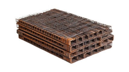 A stack of reinforcing steel mesh, ready for concrete, Transparent background, PNG file