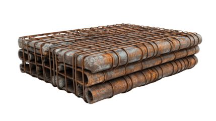 A stack of reinforcing steel mesh, ready for concrete, Transparent background, PNG file