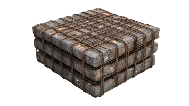 A stack of reinforcing steel mesh, ready for concrete, Transparent background, PNG file