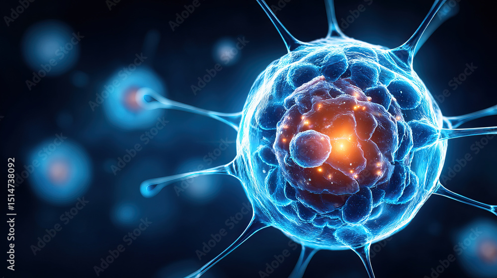 Poster glowing blue virus cell with red core highlights mrsa infection risk in microscopic view showing det